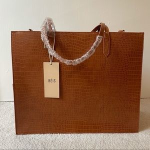 Béis The Work Tote in Cognac Croc